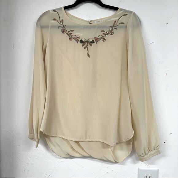 Ulla Johnson Cream Silk Sequined Neckline Draped Back Blouse Womens 2 Beaded - Picture 1 of 12